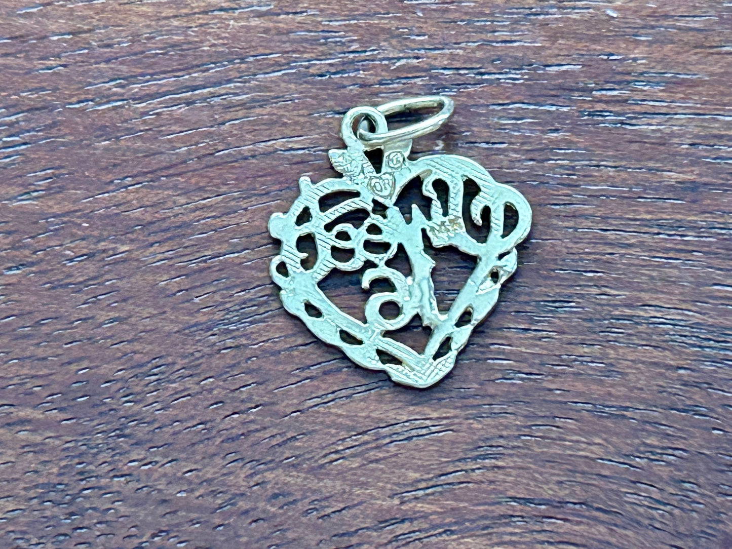 Vintage 14k Yellow Gold Sweet Sixteen 16 Heart Shaped Filigree Pendant Charm