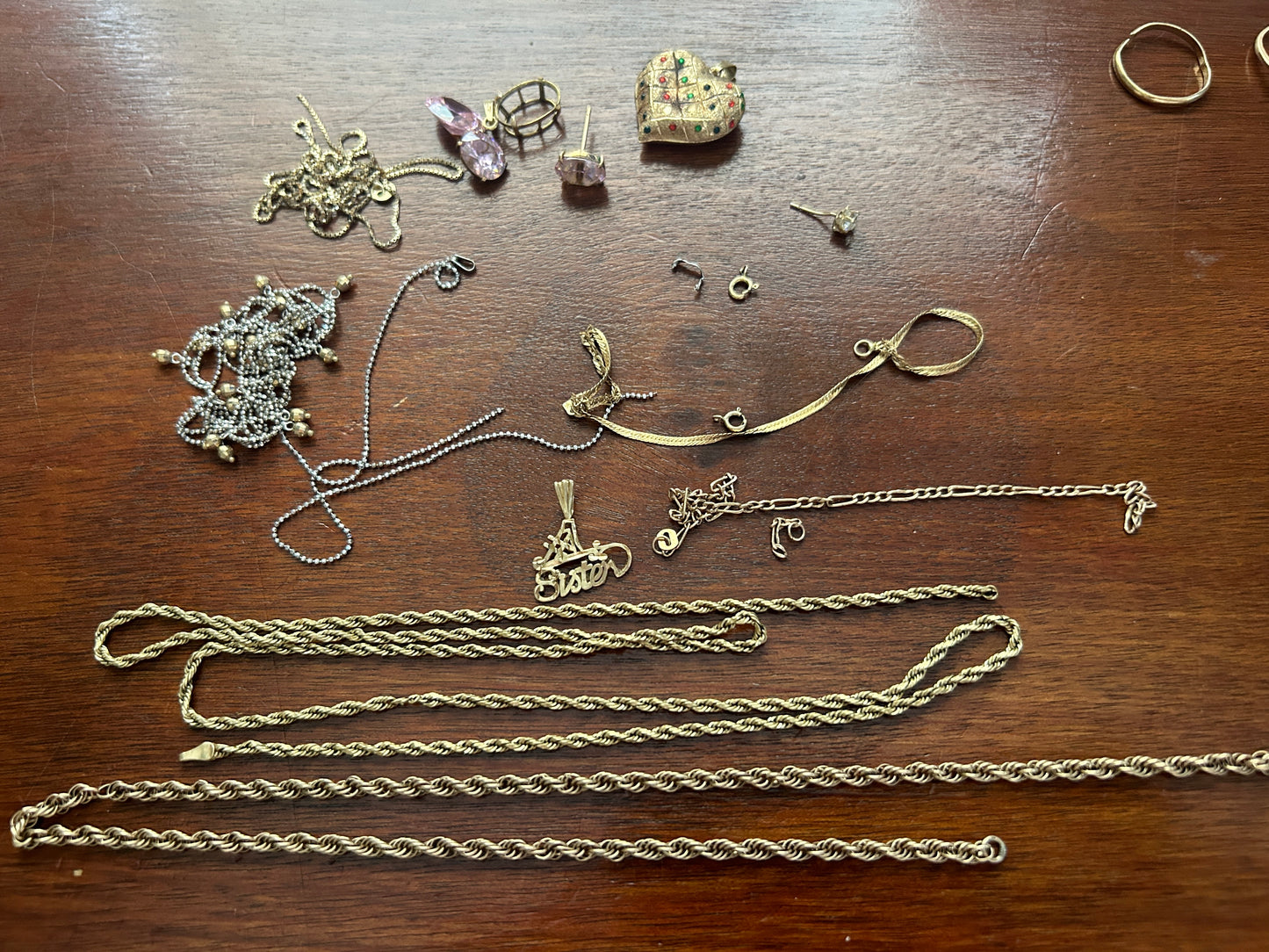 SCRAP GOLD Lot 10k 27g / 14k 23.2g Rings Pendants Chains Hearts Earrings