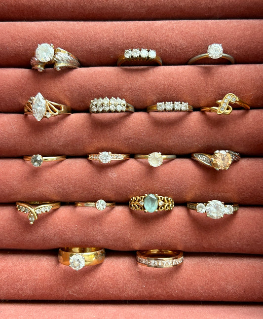 Vintage to Now Gold Tone Rhinestone CZ Engagement Cocktail Ring Lot 14k GP HGE