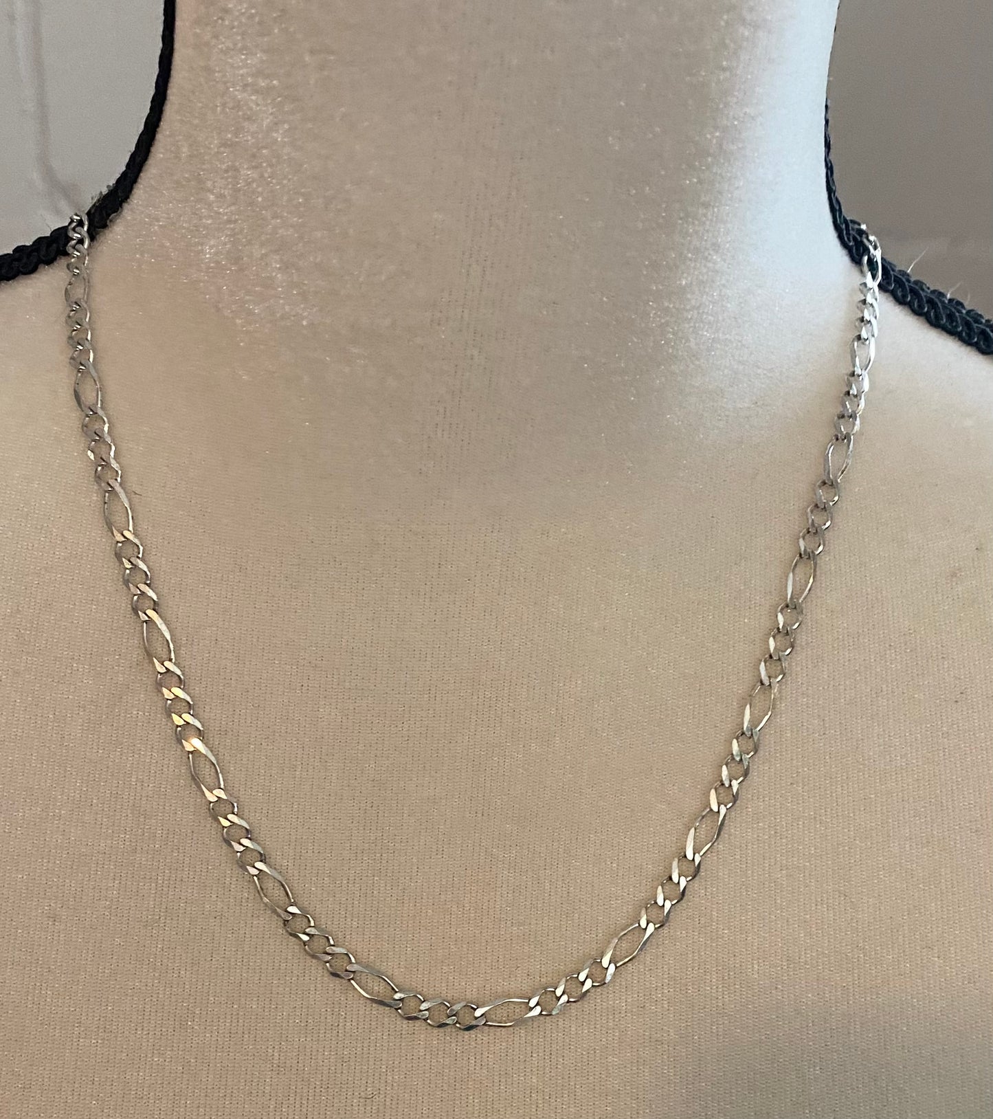 Sterling Silver 925 Flat Figaro Chain Link Necklace Wide