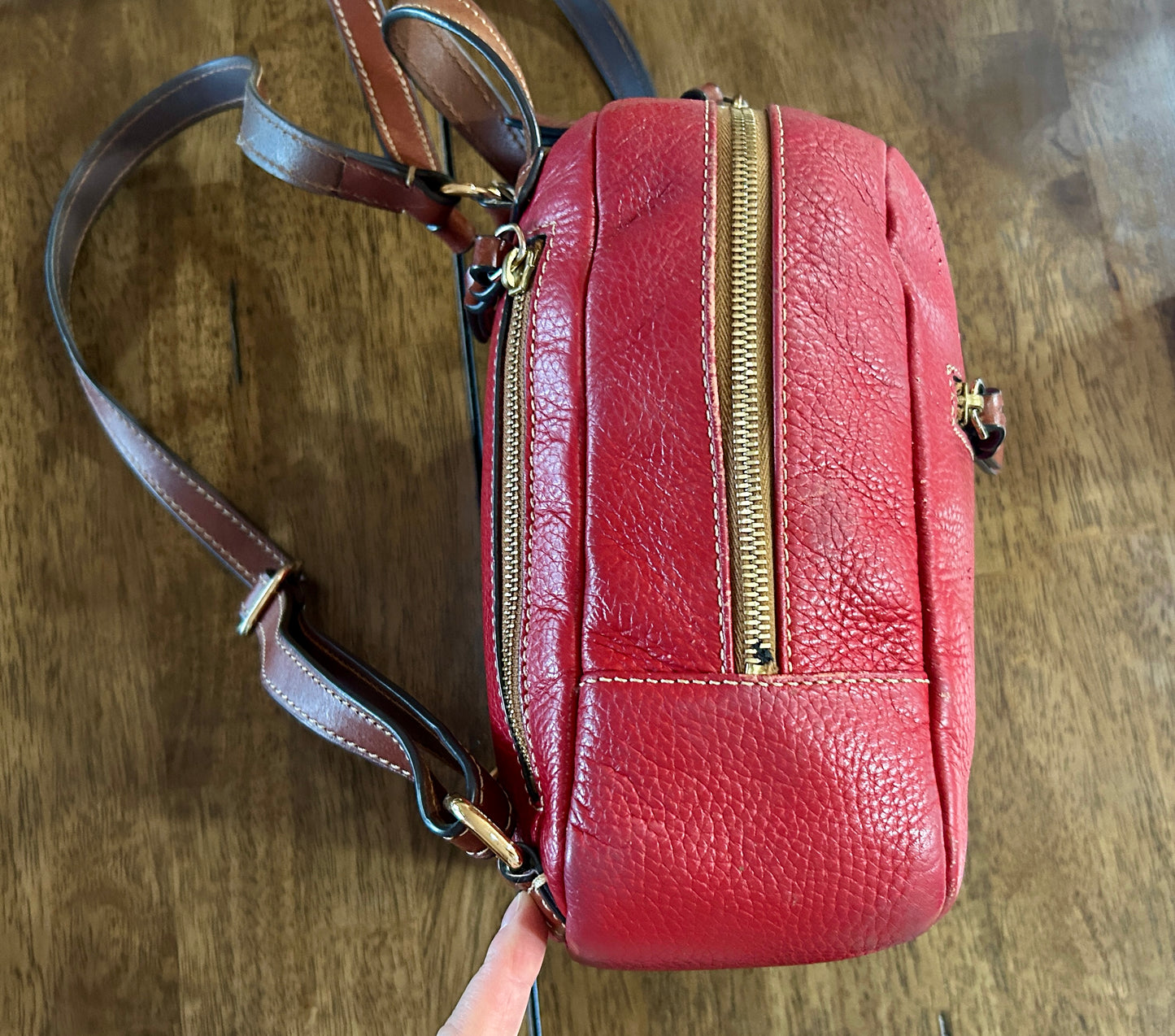 Ronnie Dooney & Bourke Small Red Pebbled Leather Backpack Purse