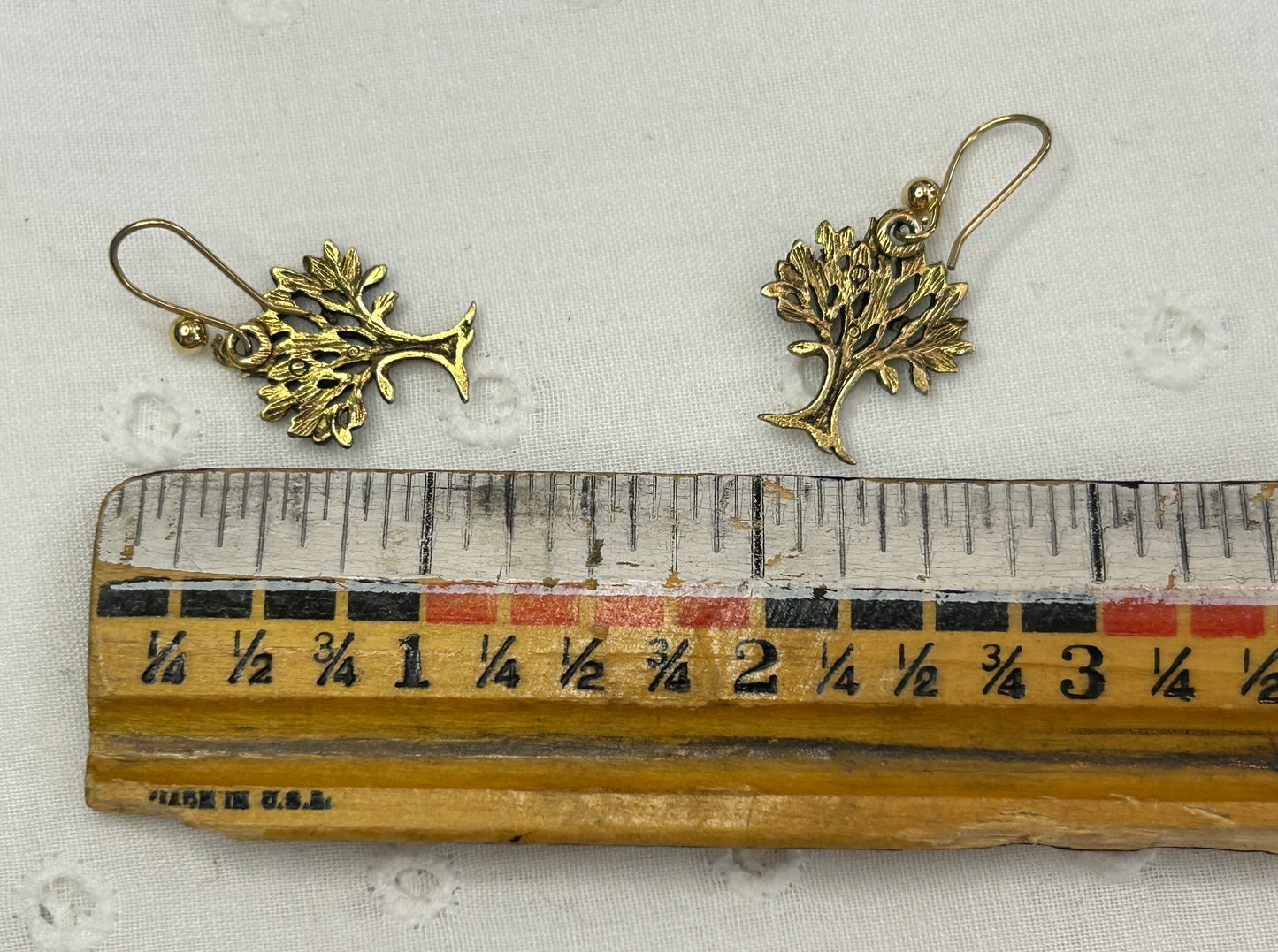 Gold Tone Green Enamel Tree Pierced Earrings French Wires