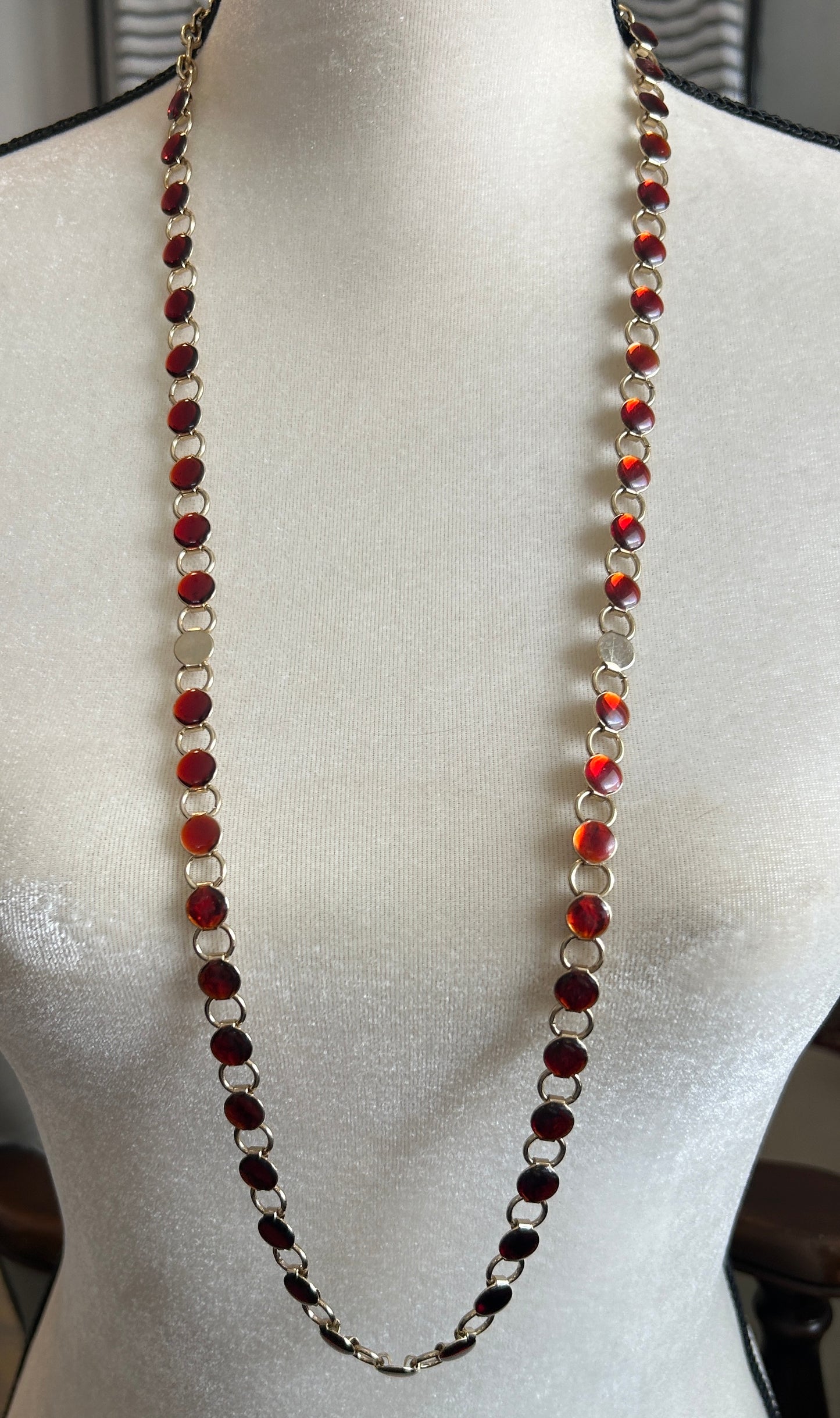 Vintage Gold Tone Red Chain Necklace