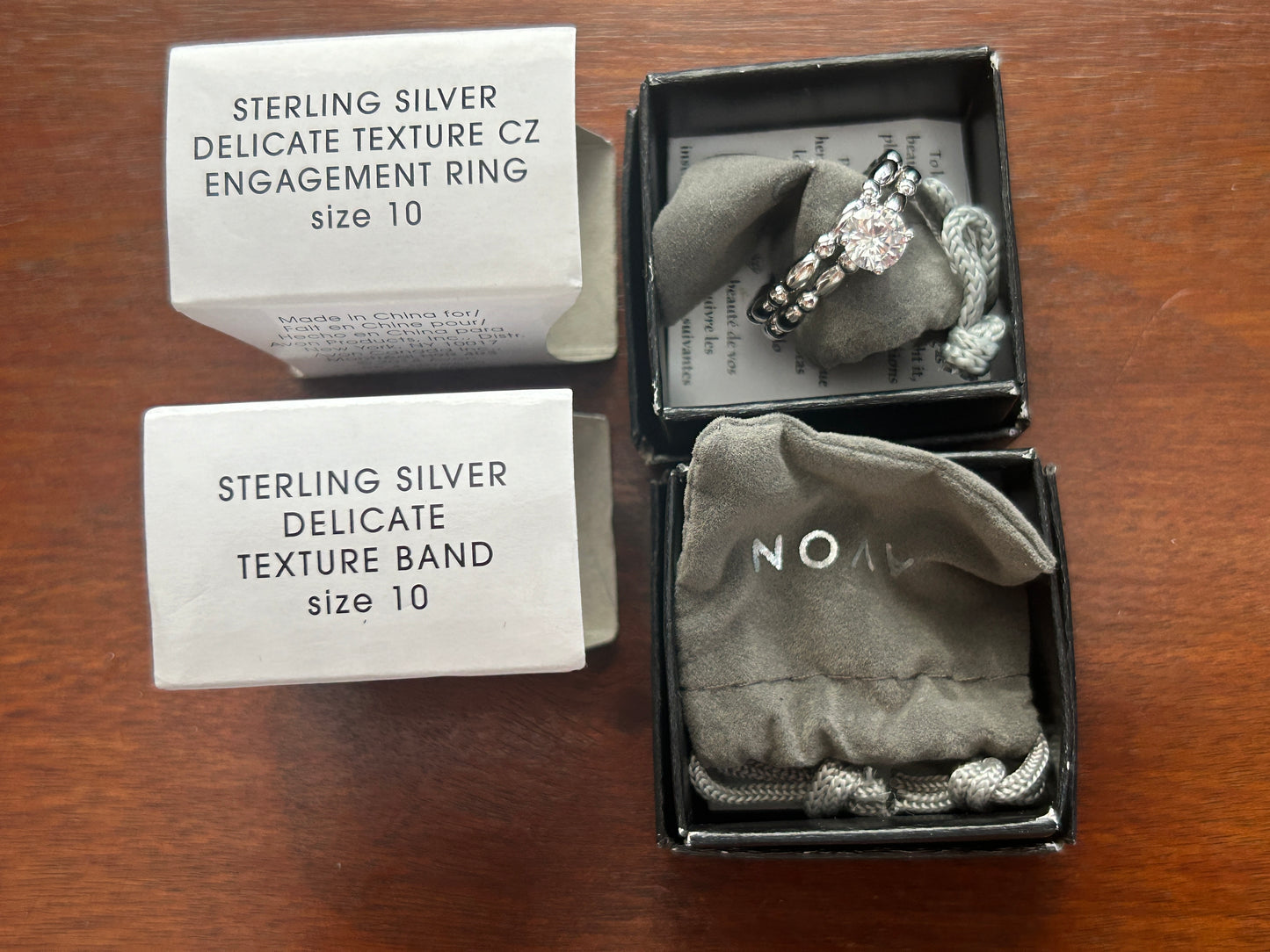 Avon Sterling Silver 925 CZ Cubic Zirconia Engagemnent Wedding Ring Set Sz 10