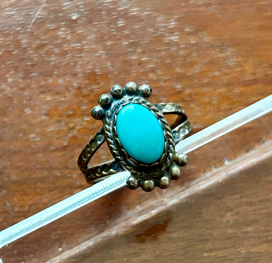 Vintage Sterling Silver 925 Real Turquoise Ring Sz 6.75