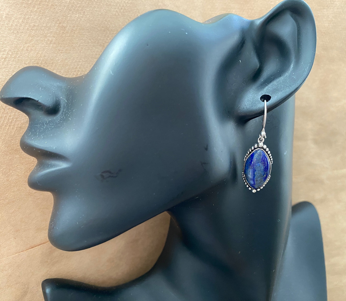 Sterling Silver 925 Blue Lapis Tree Design French Hook Dangly Drop Earrings