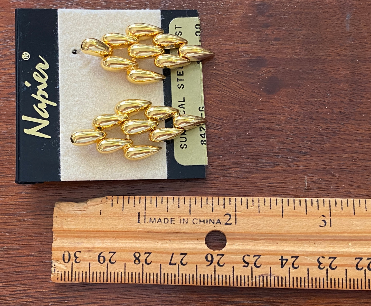 Vintage Gold Tone Napier Spike Modern Drop Dangly Pierced Earrings