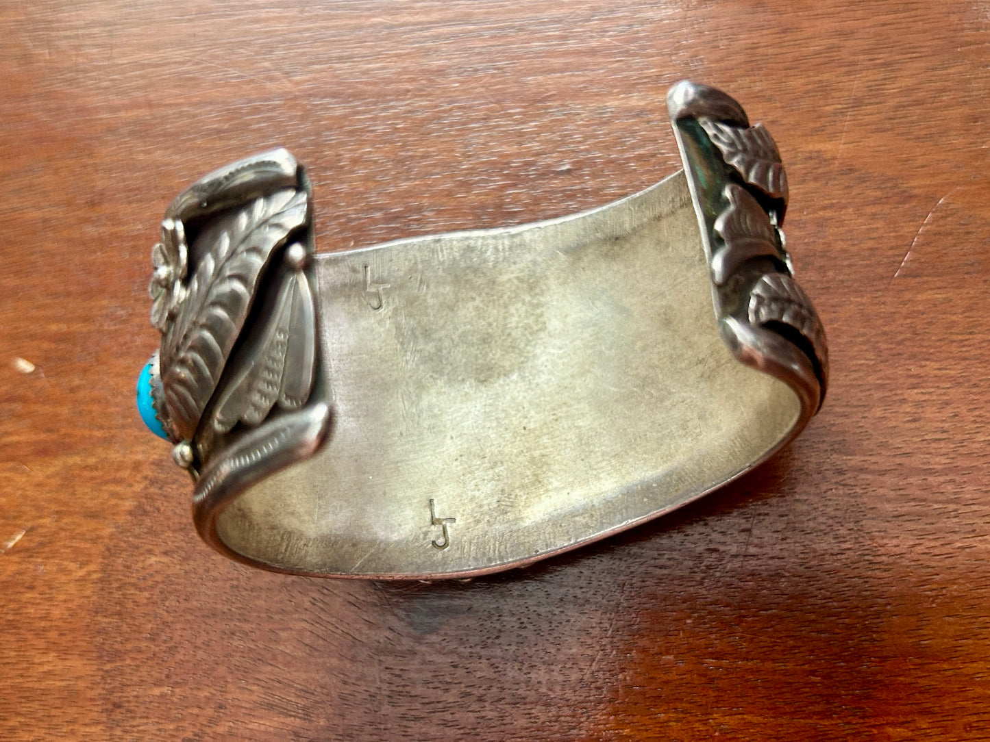 Vintage Old Pawn Lester Jackson Signed Sterling Silver Turquoise Cuff Bracelet