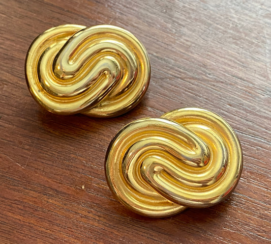 Vintage Gold Tone Signed Anne Klein Knot Large Clip on Earrings