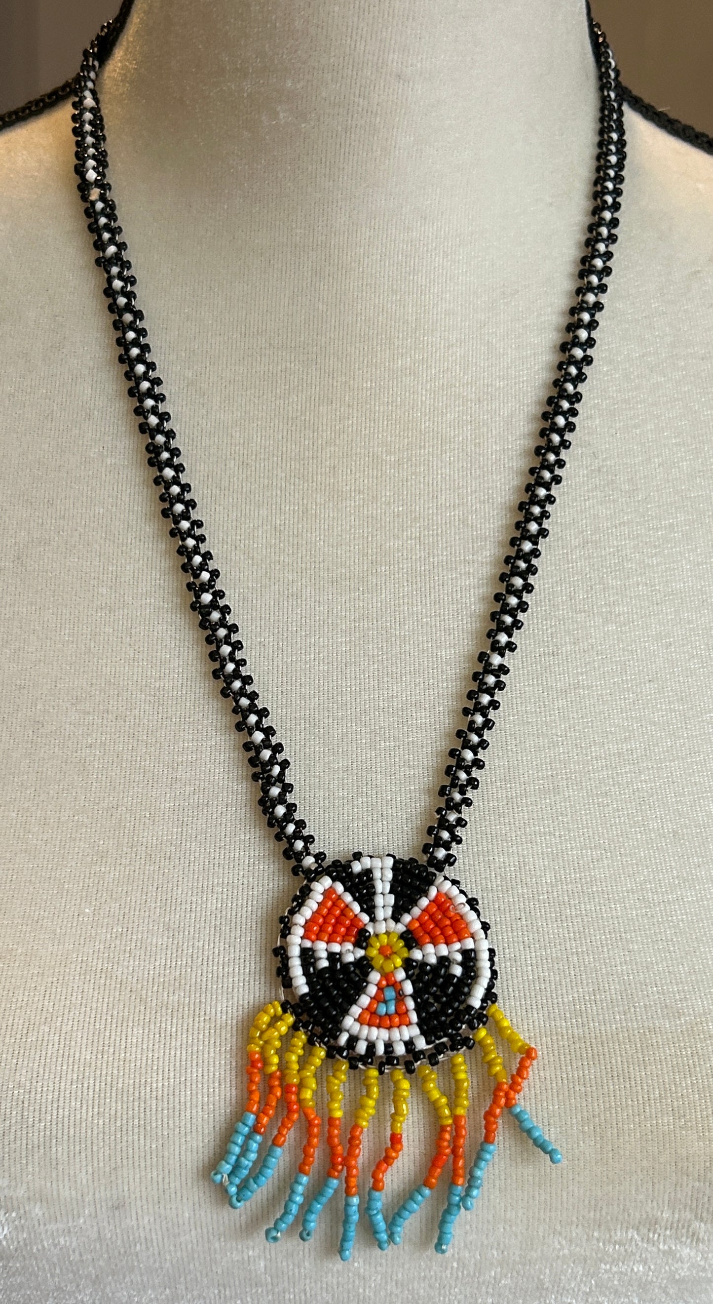 Seed Bead Quetzalcoatl Bird Eagle Leather Pendant Tassel Necklace