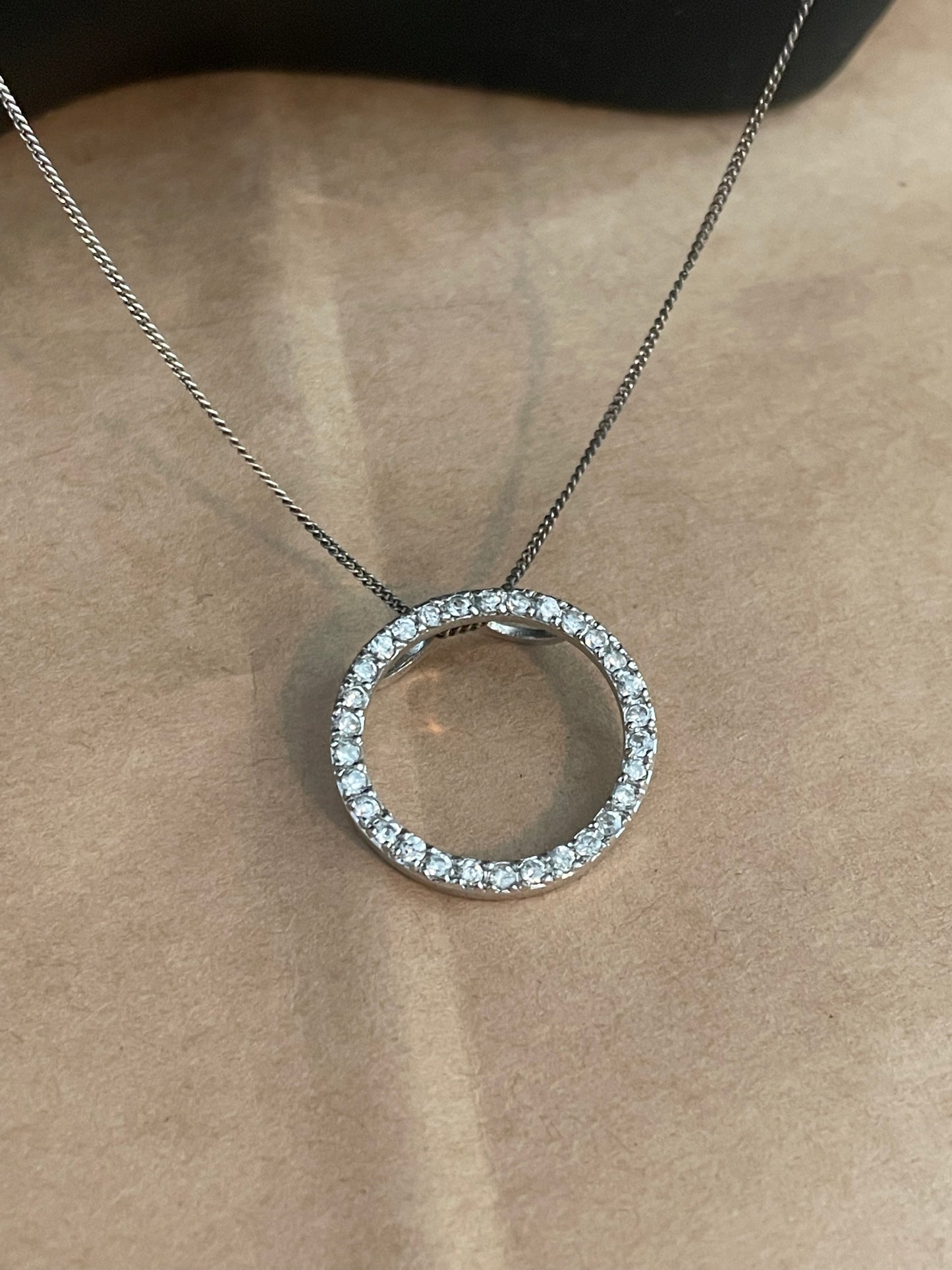 Sterling Silver 925 Chain Slide Round Circle Pendant Necklace