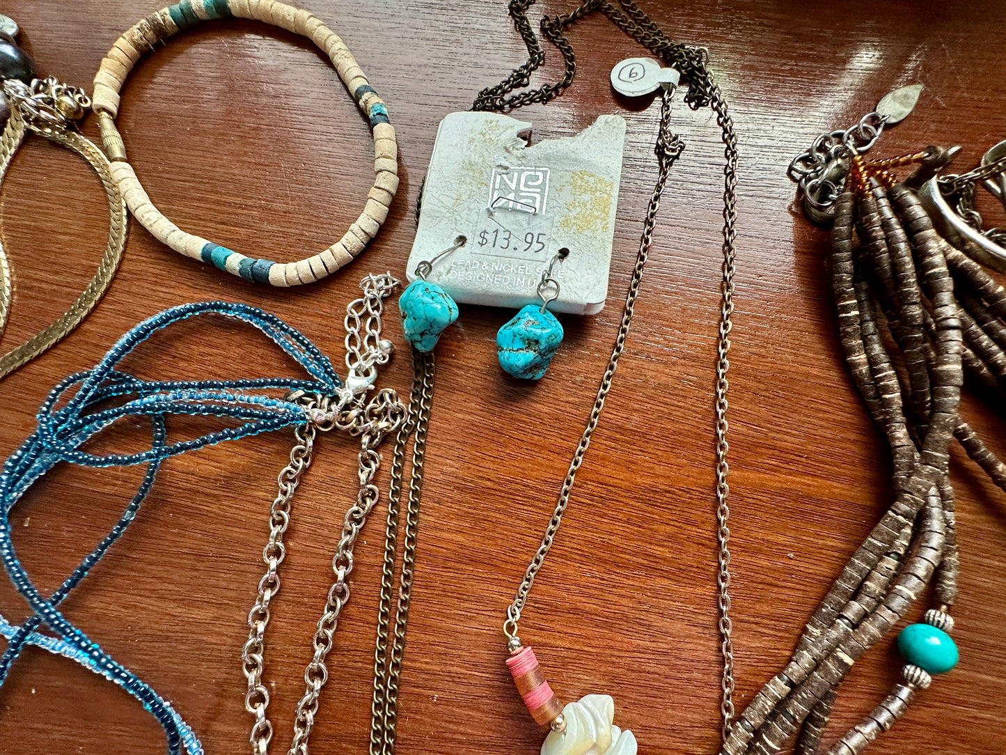 Earth Tone Jewelry Lot Shell Beads Faux Turquoise Necklace Bracelets Earrings