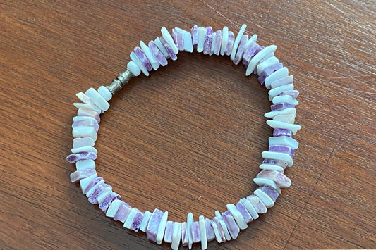 White Purple Puka Shell Bracelet