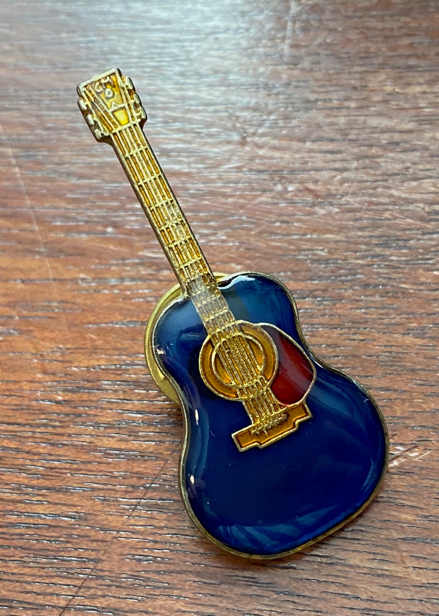 Vintage Gold Tone Enamel Guitar Brooch Pin PInback