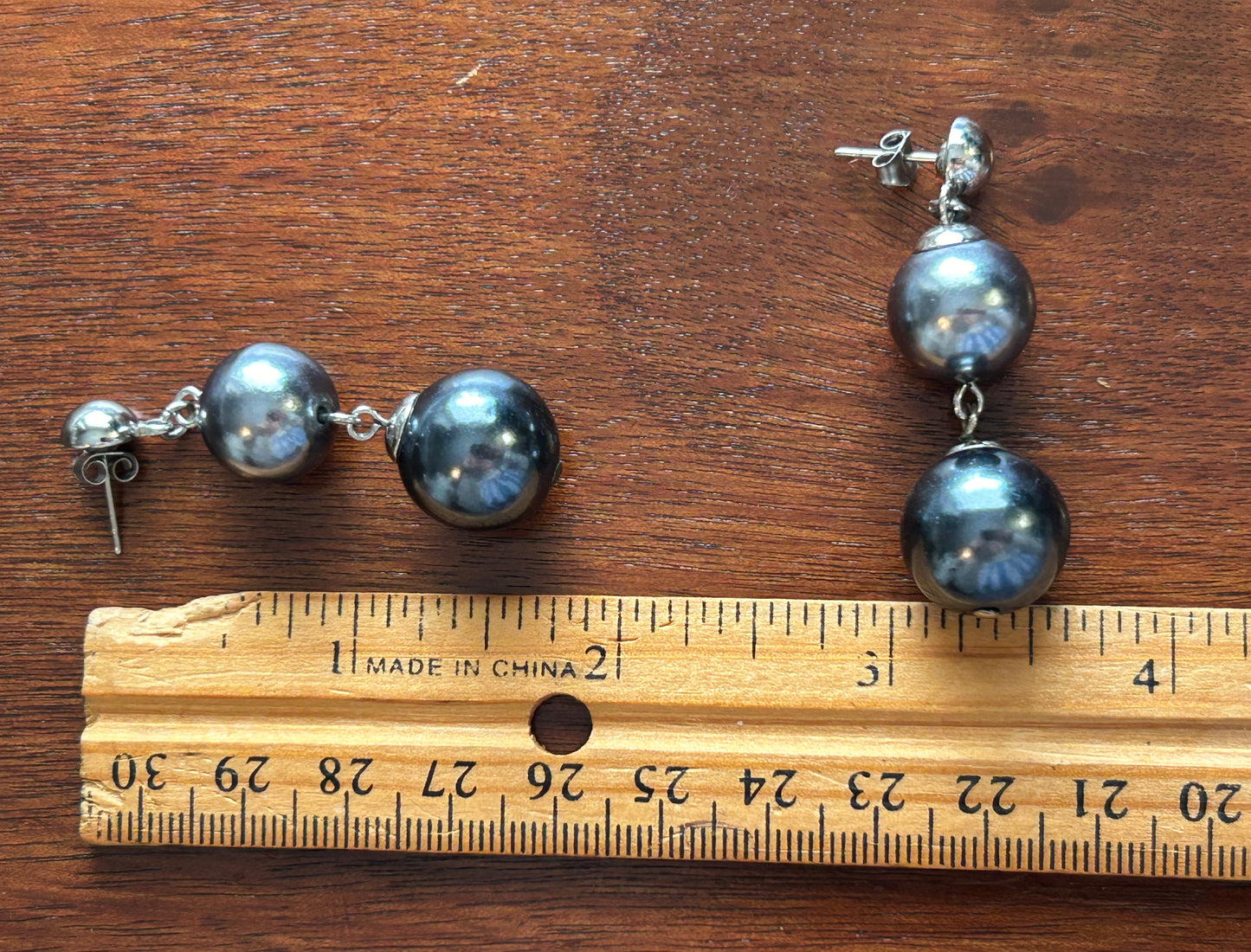 Vintage Silver Tone Faux Pearl Pierced Earrings