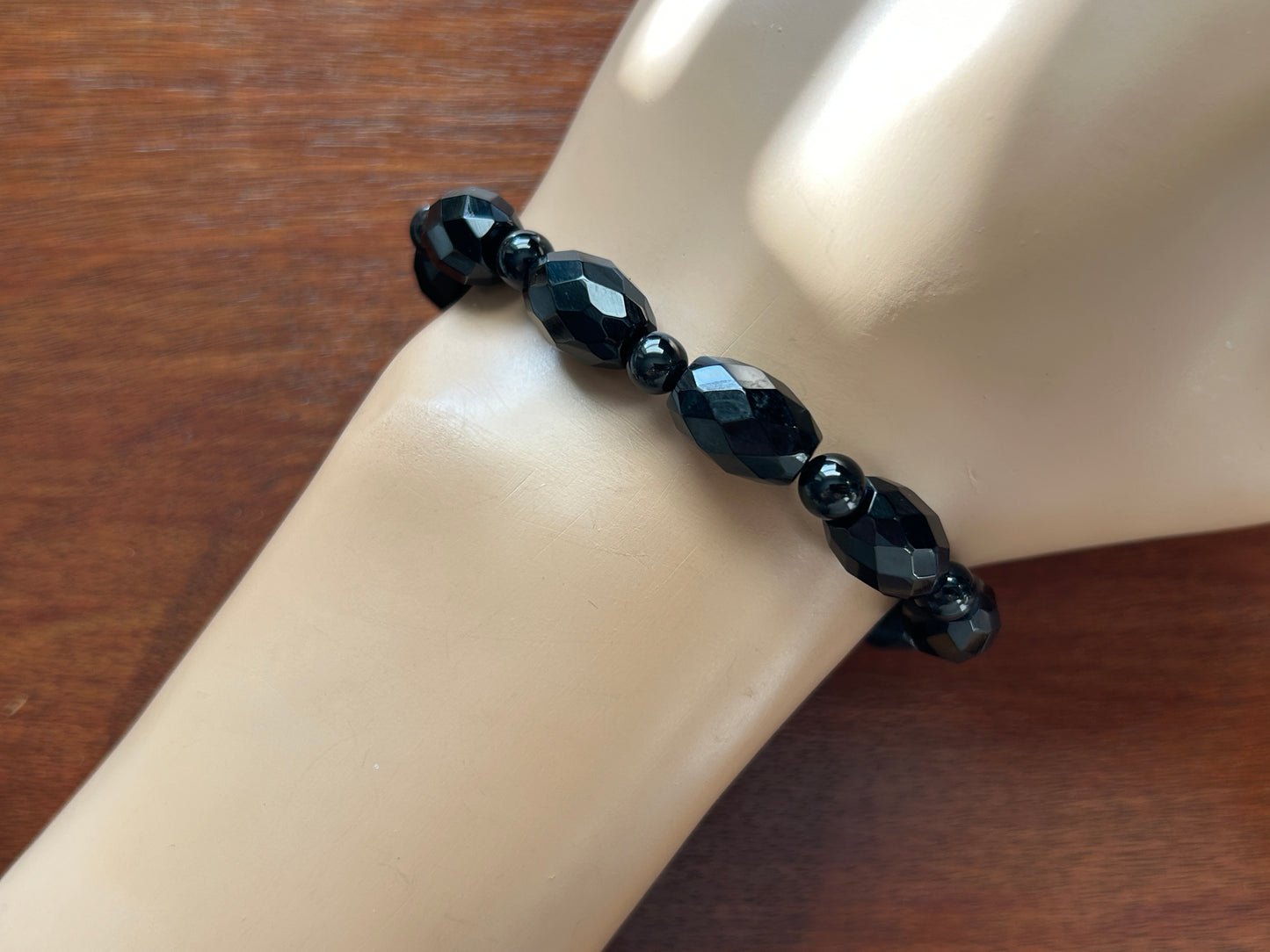 Vintage Stretch Bracelet Faceted Black Glass Beads