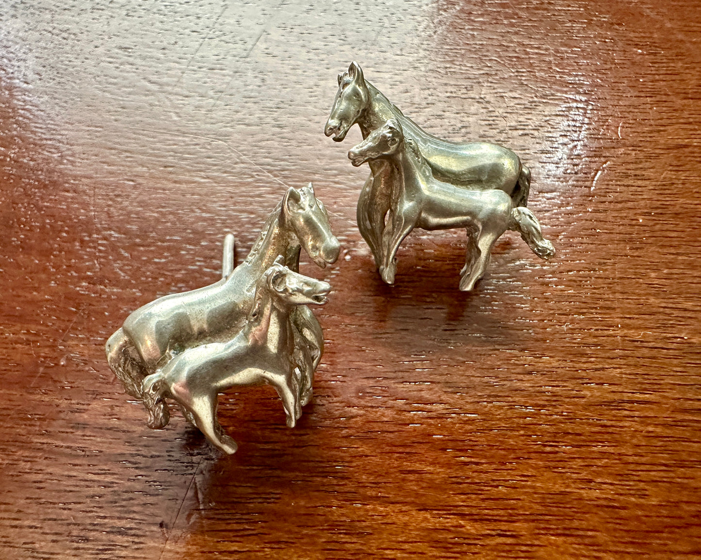 Vintage Unmarked Silver Large Horse Stud Pierced Earrings