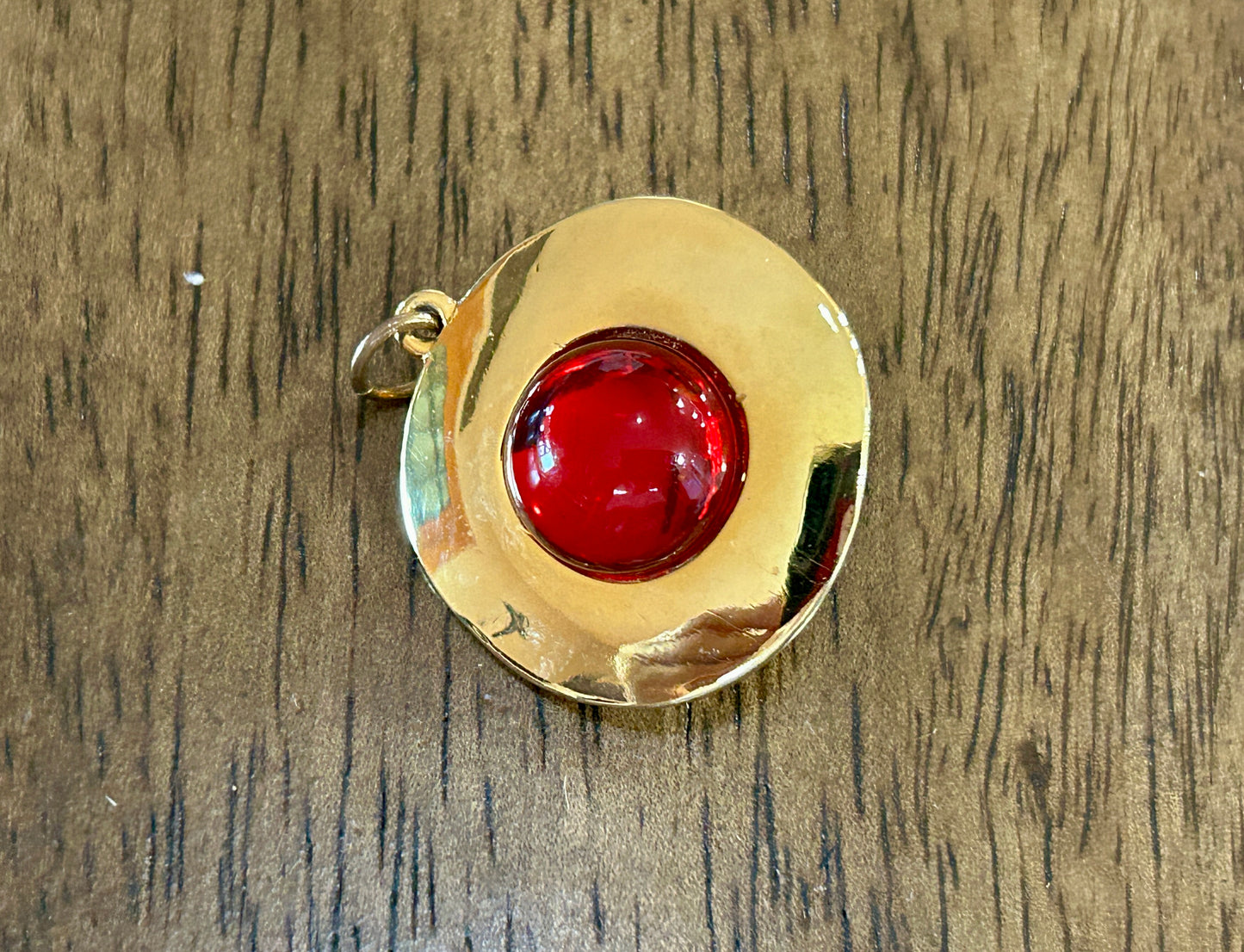 Vintage Reversible Gold Tone Modern Gripoix Red Orange Cabochon Necklace Pendant