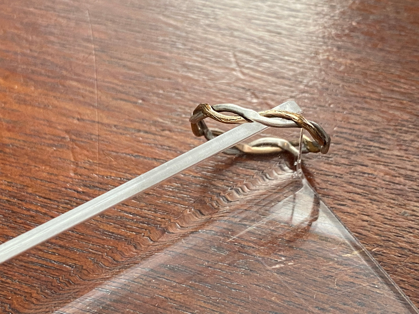 14k Yellow Gold Sterling Silver Wire Wrap Twist Ring Sz 5.5