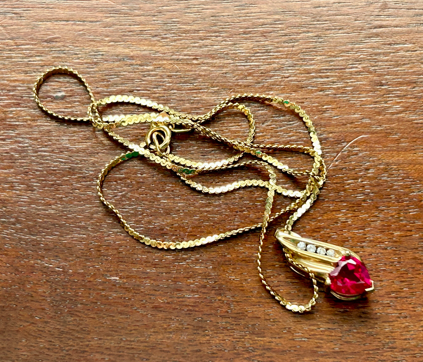 10k 14k Yellow Gold Chain Pendant Necklace Red White Cubic Zirconia Heart