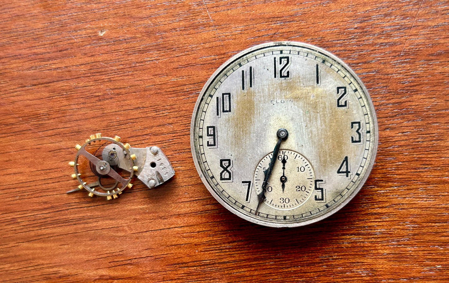 1924 Elgin Pocket Watch Movement AS IS For Parts 7j 12s