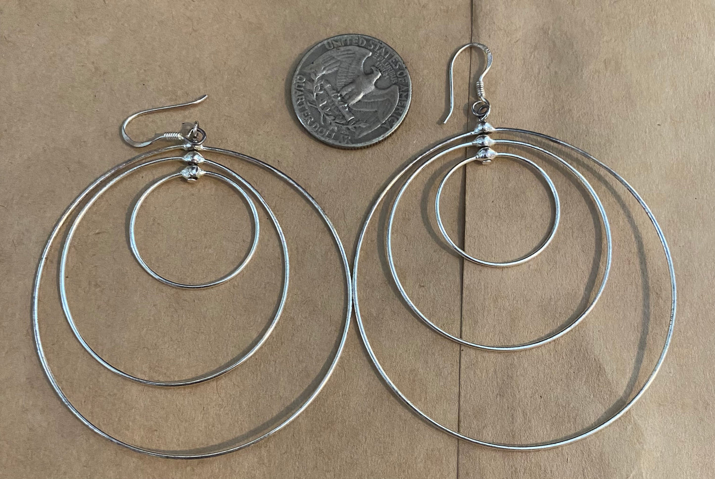 Sterling Silver 925 Large Moving Circle Drop Dangly Pierced Earrings