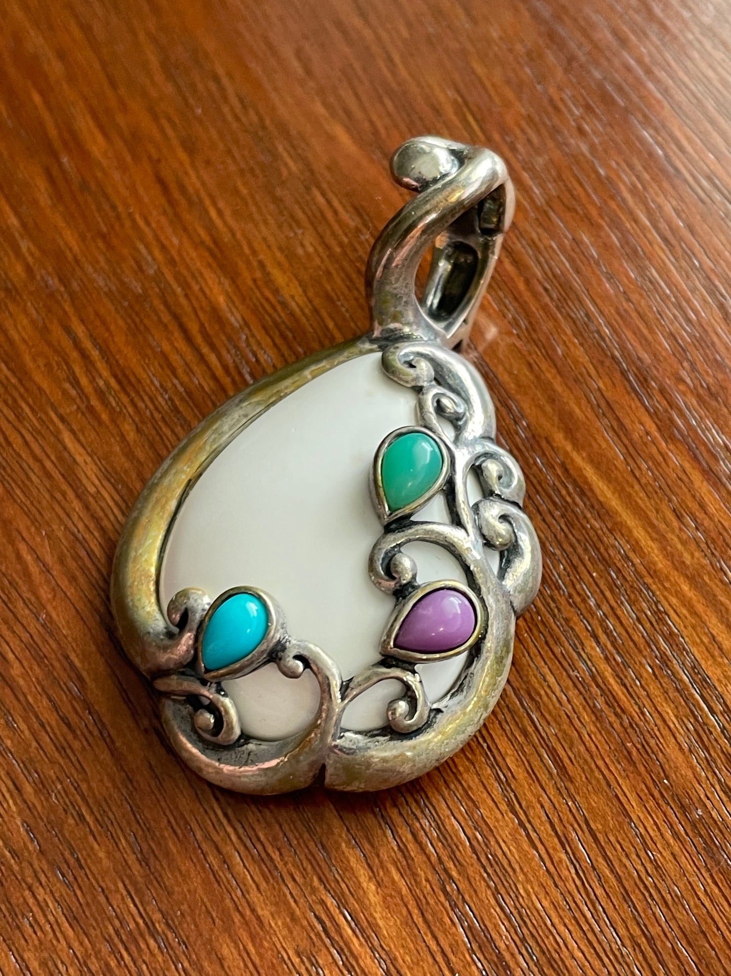 Carolyn Pollack Sterling Silver 925 White Agate Enhancer Pendant Multi Colored Stone