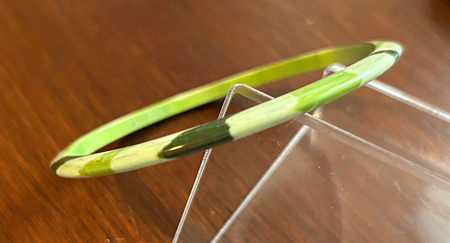 Vintage Shades of Green Marbled Bangle Bracelet Plastic