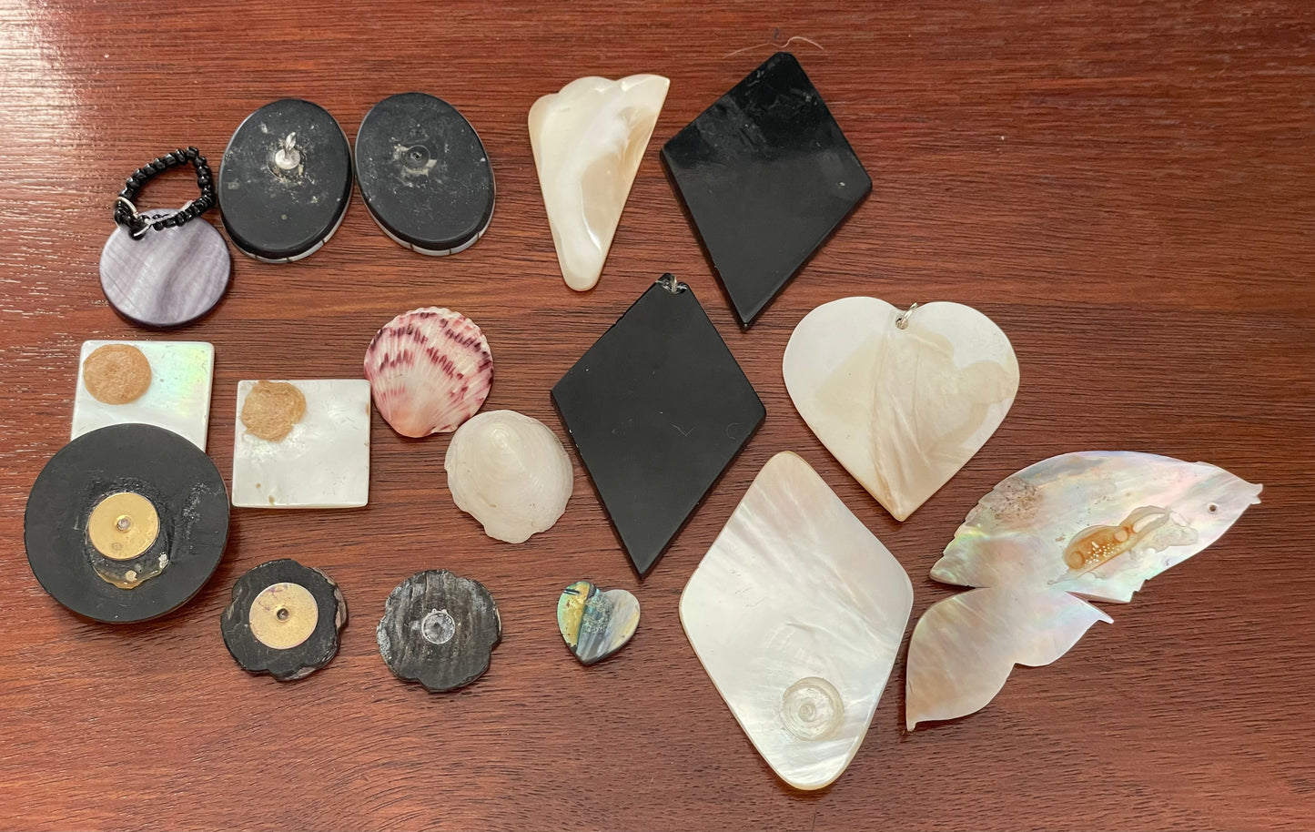 Vintage Antique Carved Shell Pearl Abalone Jewelry Finding Lot