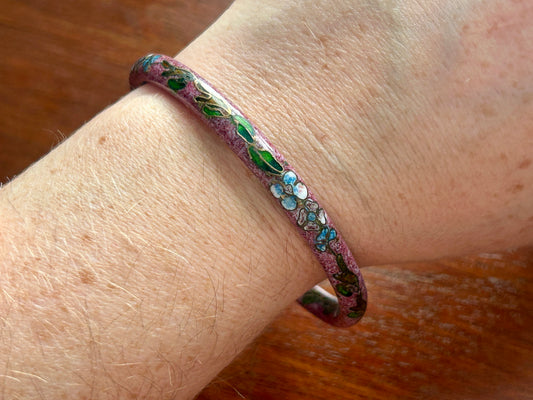 Vintage Cloisonne Enamel Flower Purple Bangle Bracelet