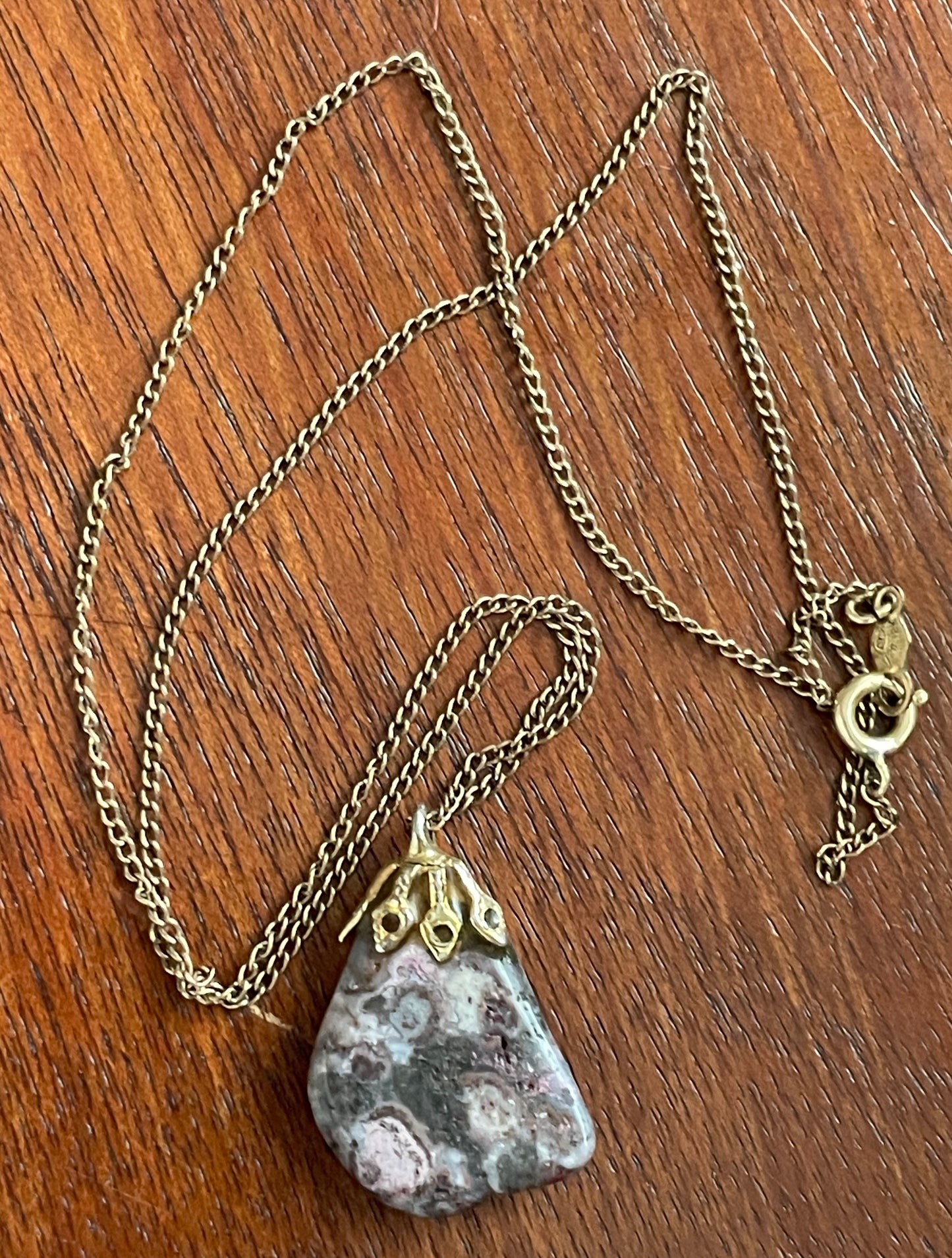 Vintage 1/20 12k Gold Plate Chain Necklace With Dark Stone Pendant