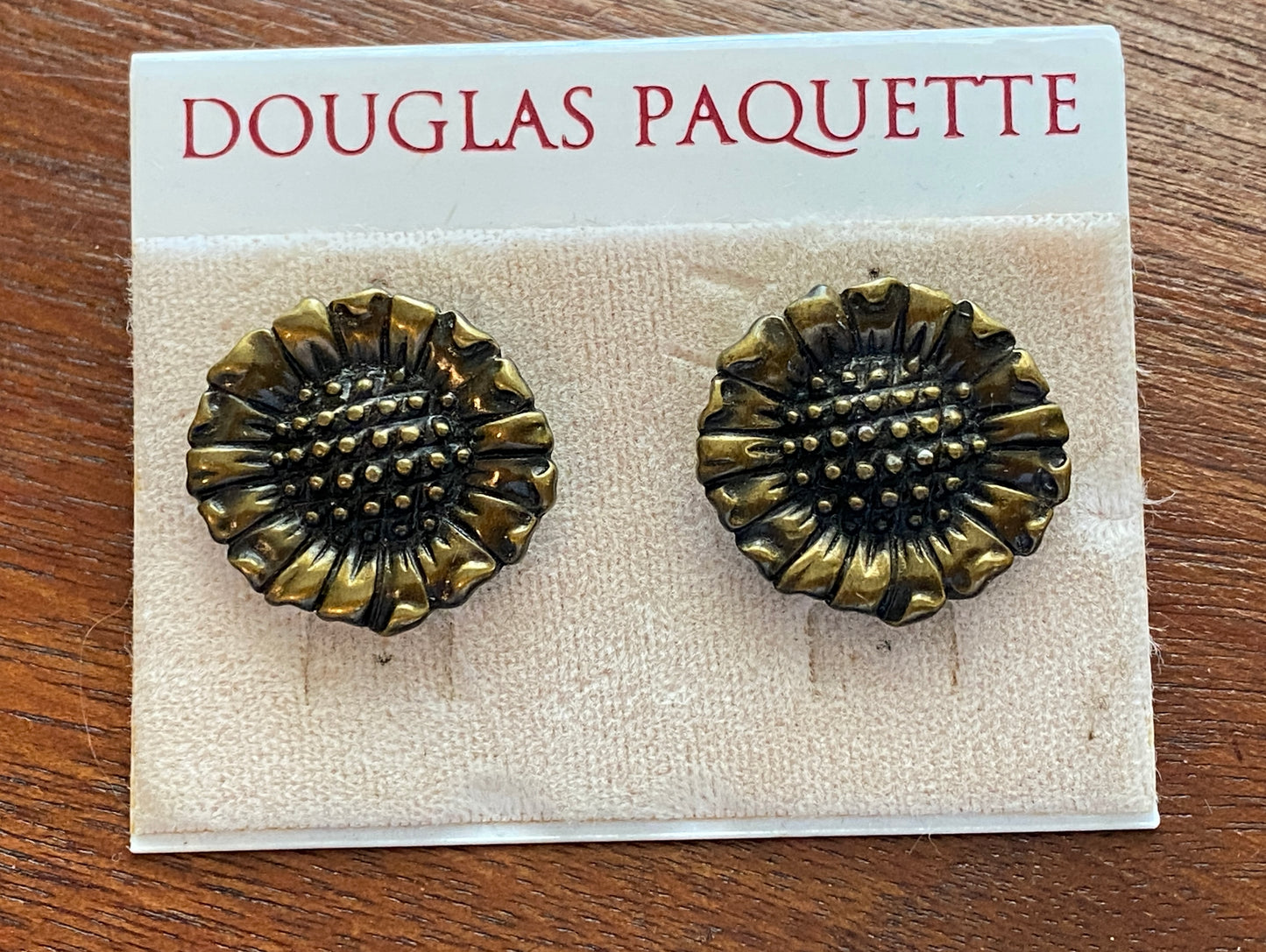 Douglas Paquette Bronze Tone Sunflower Flower Pierced Earrings