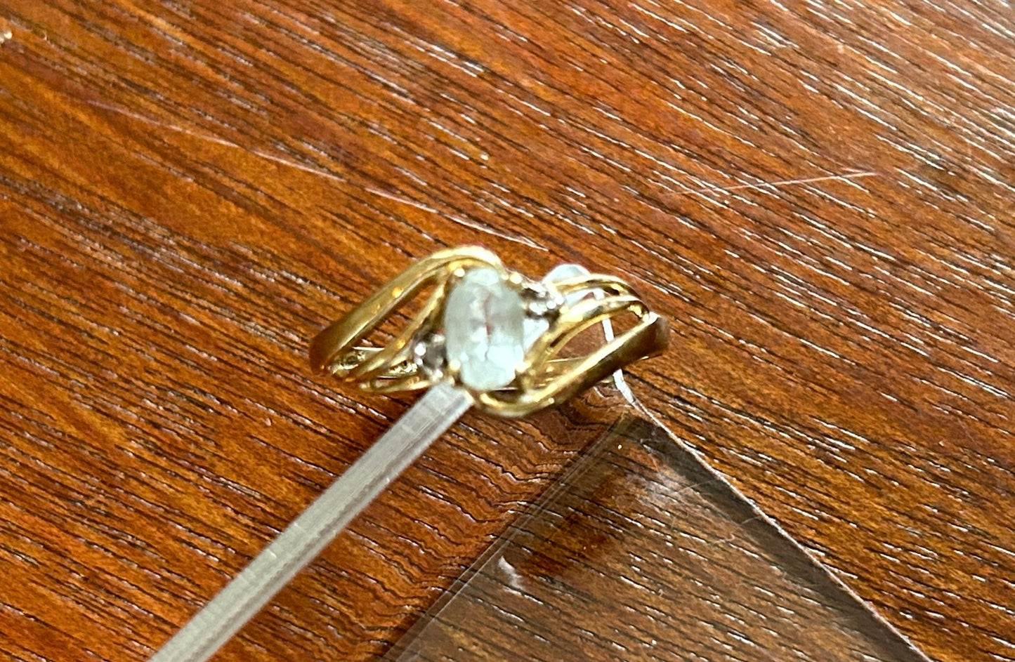 10k Yellow Gold Oval Glass Crystal Ring Sz 7