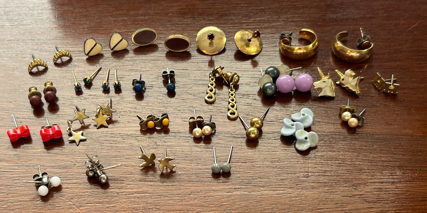 Lot of Vintage to Now Stud Pierced Earrings Cute Unicorn Moon Bows & More