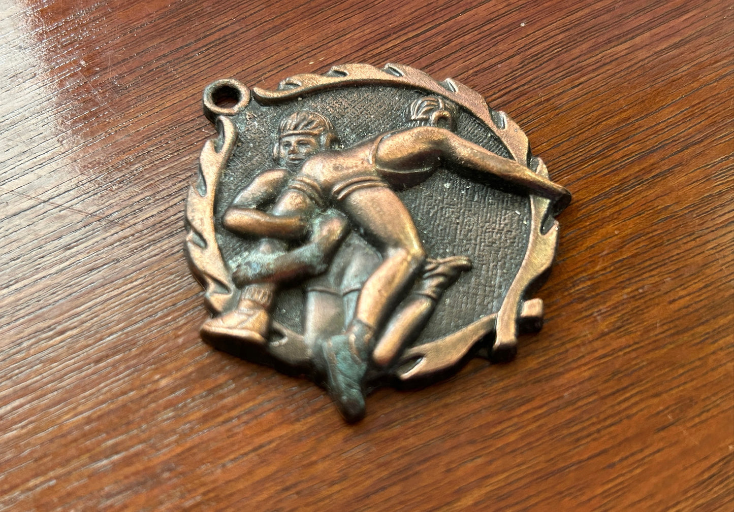 Vintage Copper Tone Metal Wrestling Pendant Award