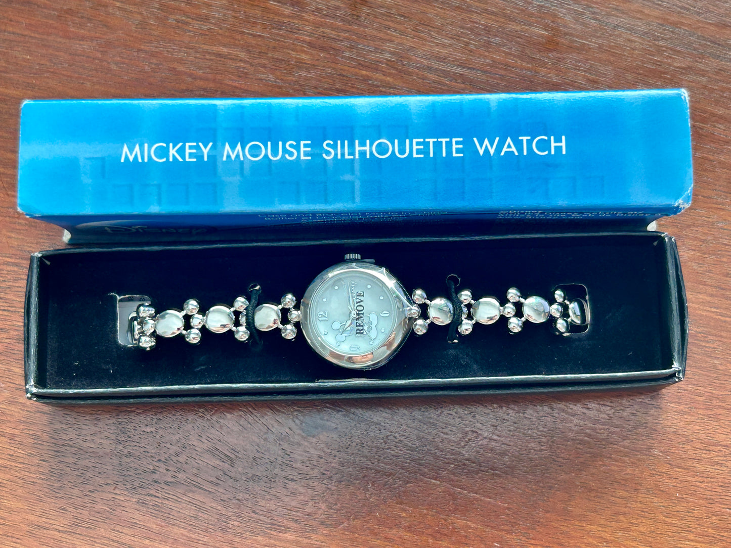 NOS Avon Disney Mickey Mouse Silhouette Womans Quartz Wristwatch Watch Silver