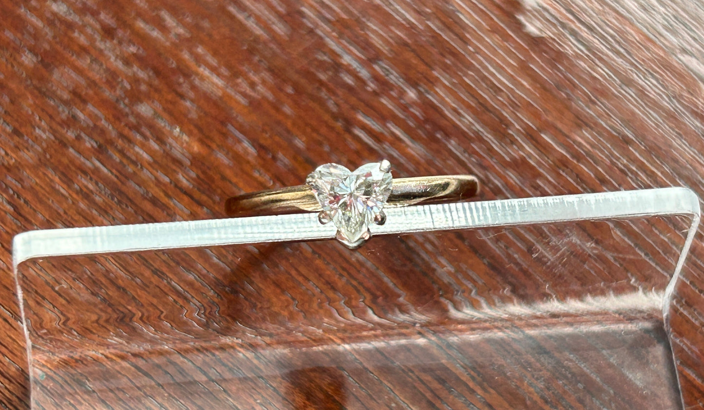 14k Yellow Gold .50ct Heart Shaped Diamond Solitaire Ring Sz 7 Signed GSC