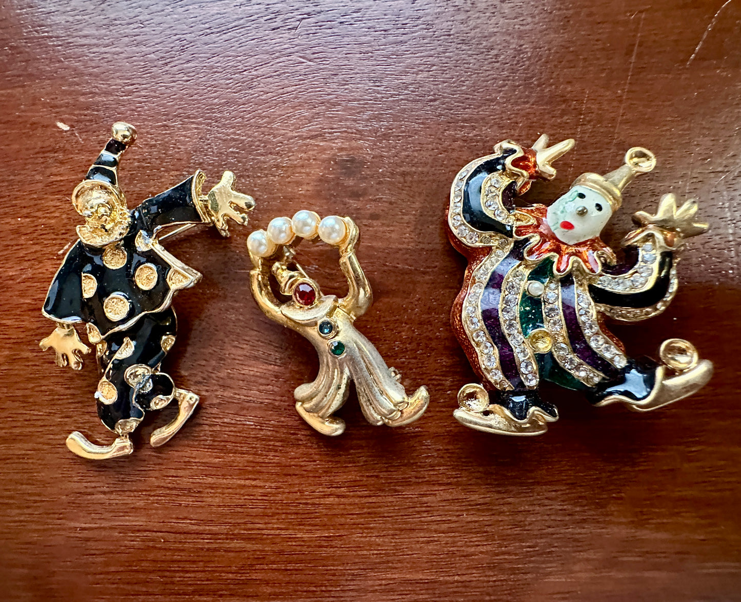 Vintage Lot of Clown Jester Broochs Enamel Rhinestone Faux Pearl