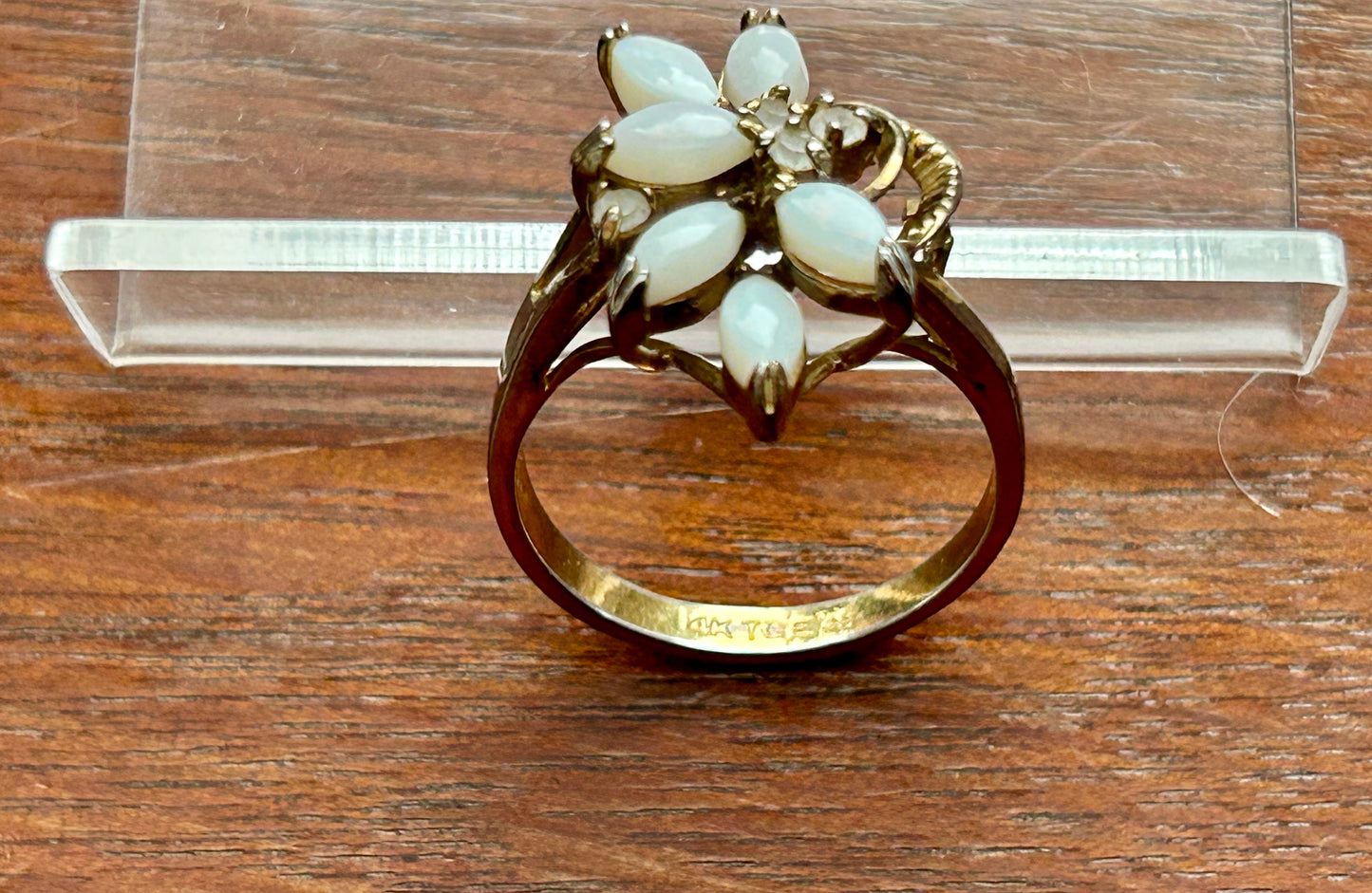 14k Gold Plate Faux Opal Cluster Cocktail Ring Sz 8.75