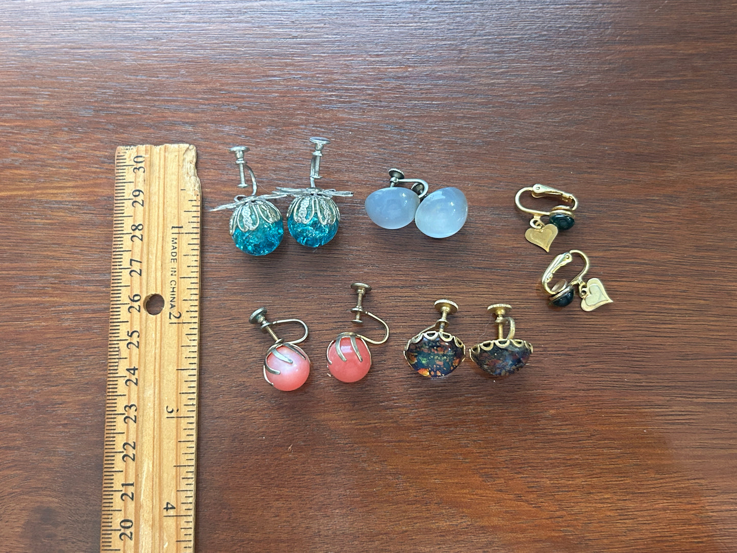 Vintage Clip On Screwback Earrings Lot Moonstone Low Cabochon Faux Opal Lucite