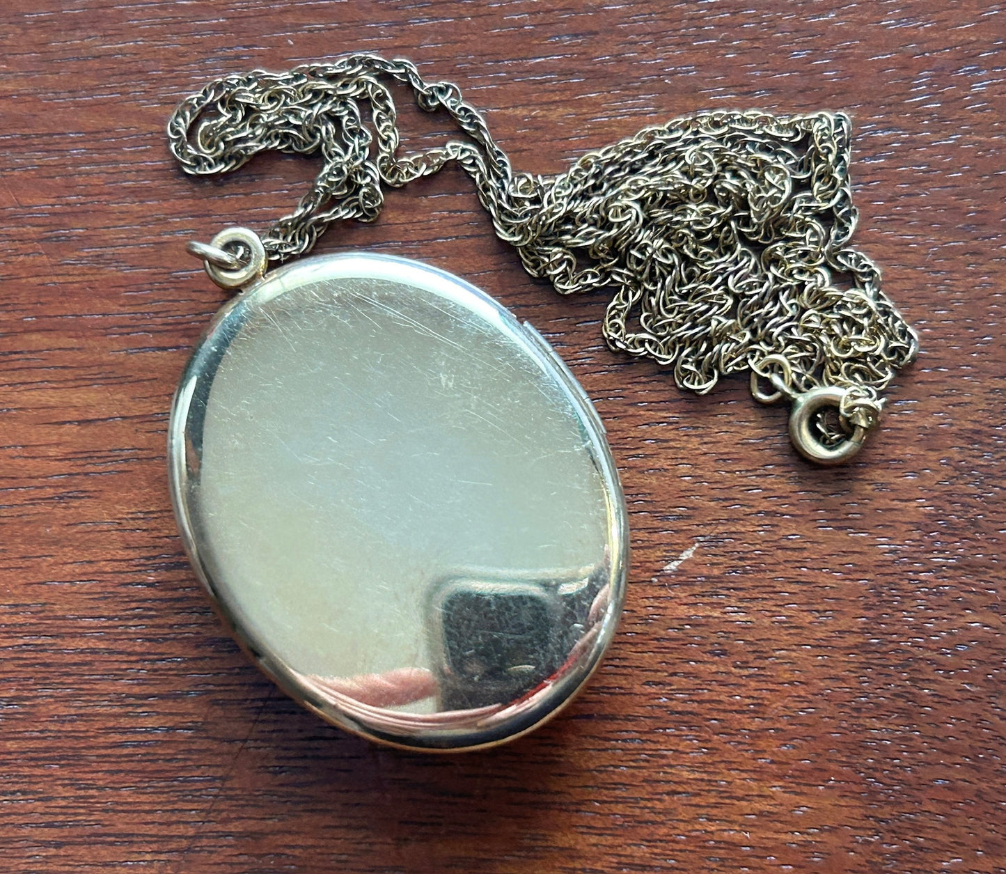 Vintage Large Jade Cabochon 12k Yellow Gold Filled Locket Pendant Necklace Chain