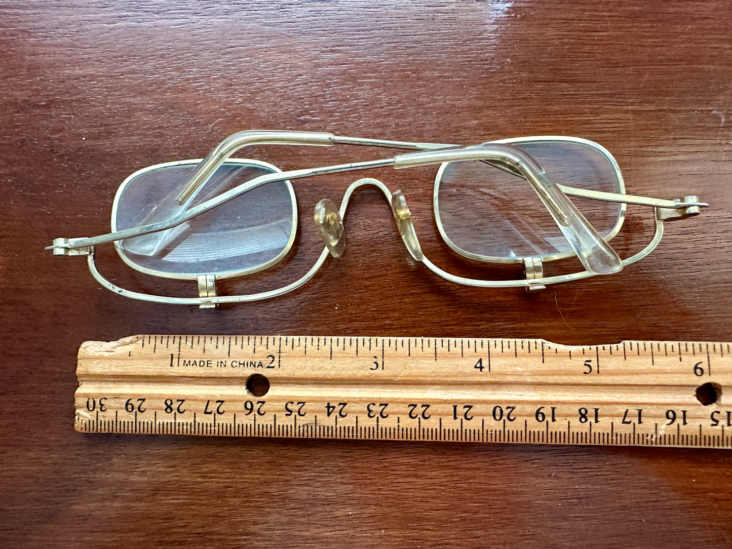 Vintage Taiwan Gold Tone Frame Steam Punk Magnifying Fold Down Lenses Eyeglasses