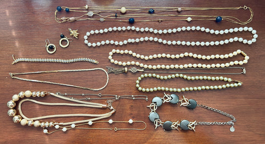 Vintage to Now Jewelry Lot Faux Pearls Gold Chain Necklaces Thermoset Earrings