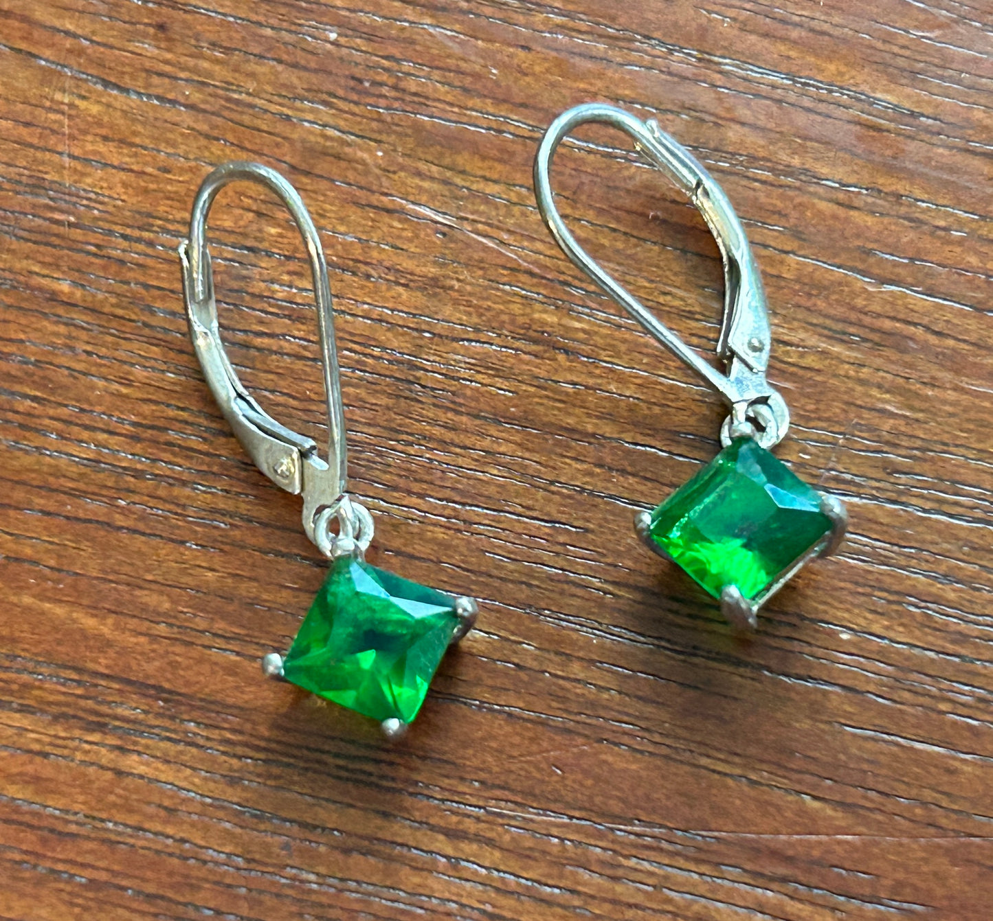 Sterling Silver 925 Green Stone Drop Dangly Pierced Earrings