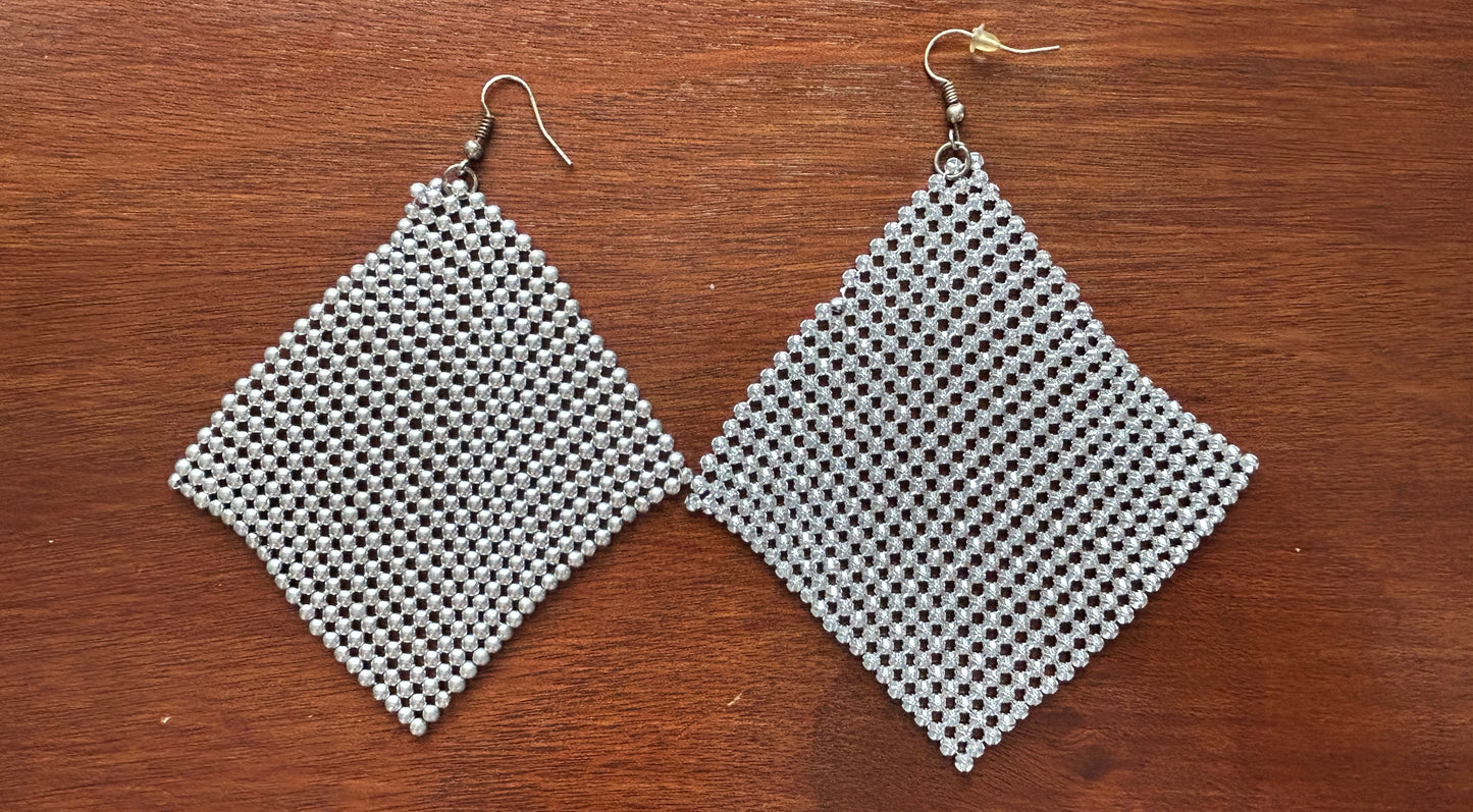 Vintage Silver Tone Mesh French Hook Pierced Earrings