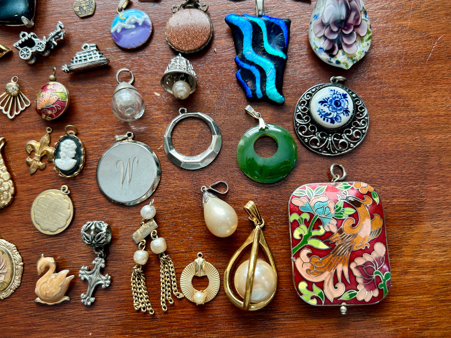 Vintage to Now Art Lot of Charms Pendants Over 40 Enamel Copper Glass Cameo