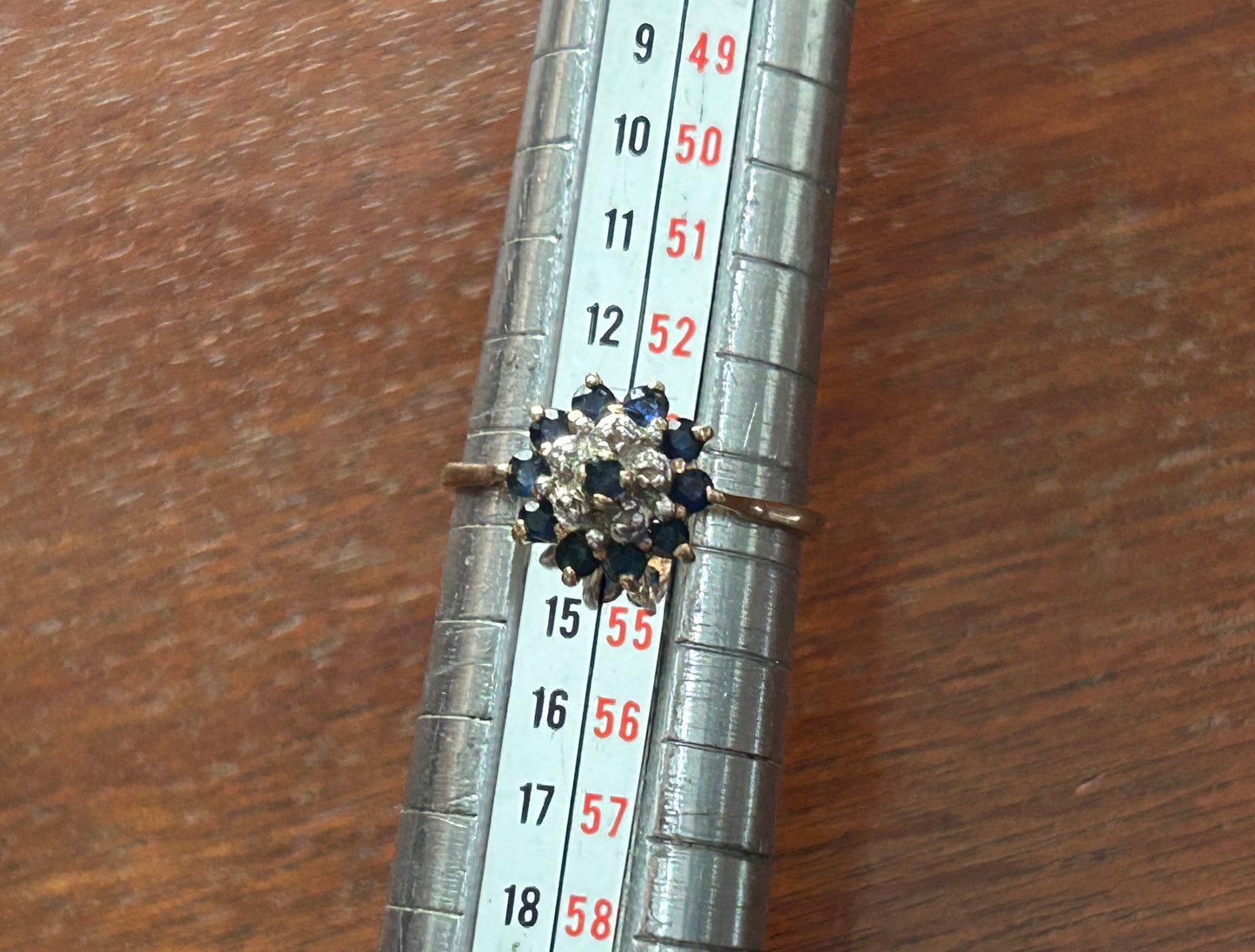 10k Yellow Gold Sapphire Diamond Cluster Cocktail Ring Sz 6.5