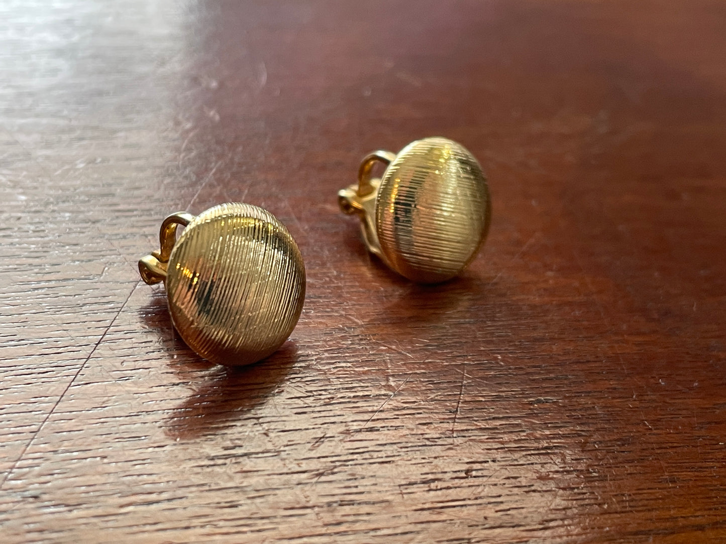 Vintage Small Brushed Gold Tone Button Style Clip On Earrings