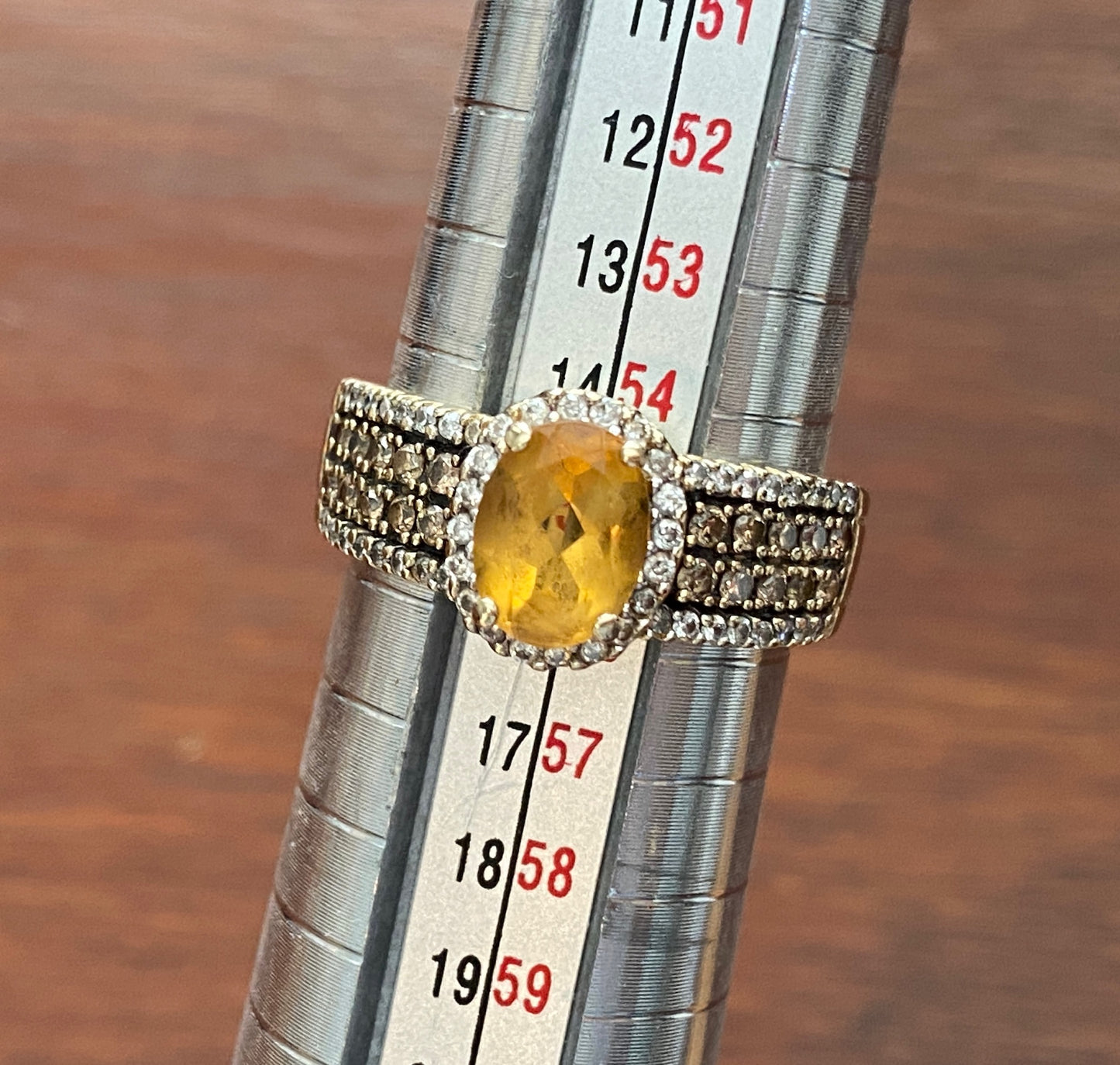 LeVian 14k Yellow Gold 1ct Oval Citrine Chocolate Diamond Ring Sz 7.25