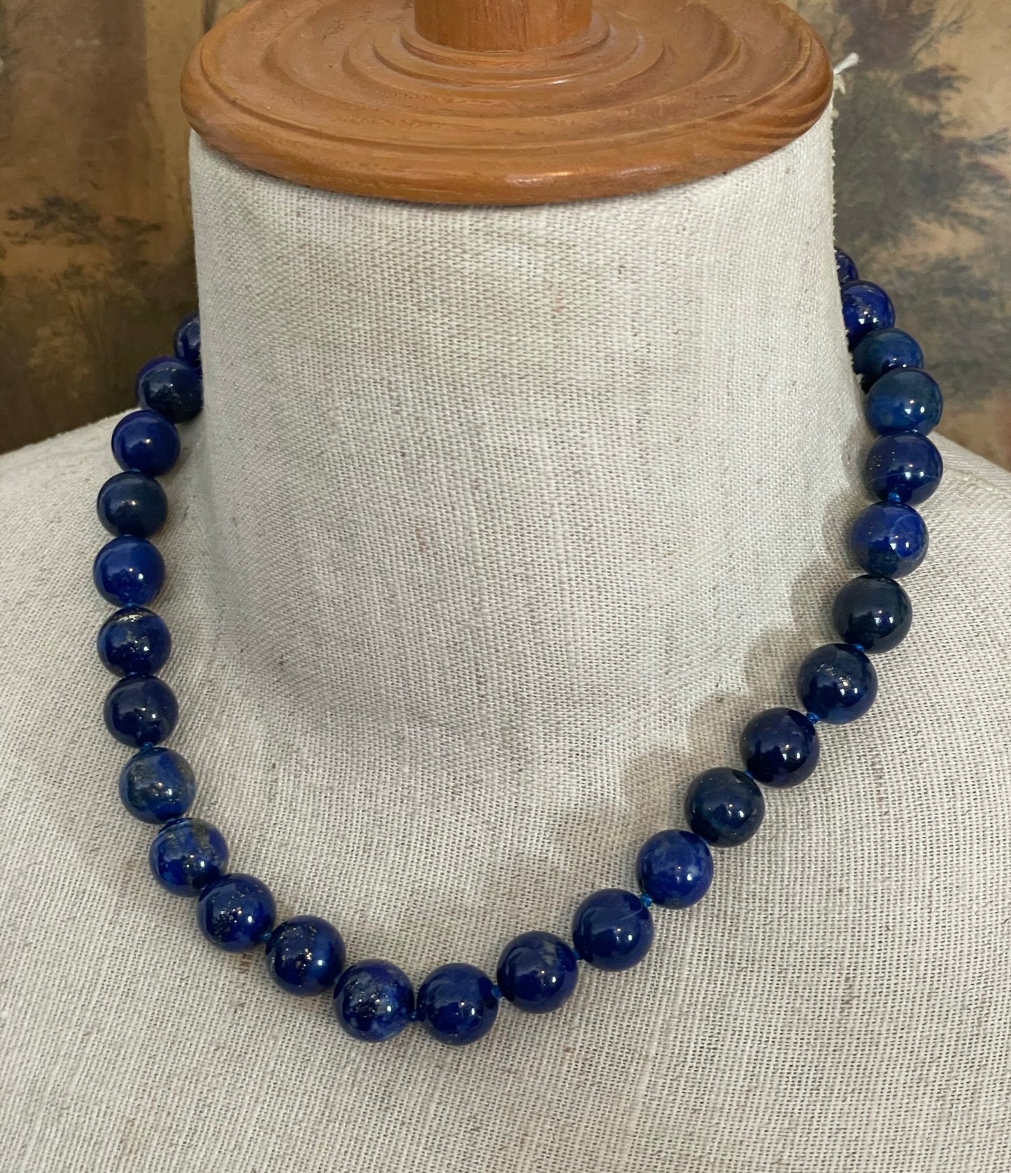 Lapis Lazuli Gemstone 12mm Bead Knotted Sterling Silver 925 Signed Necklace 19"